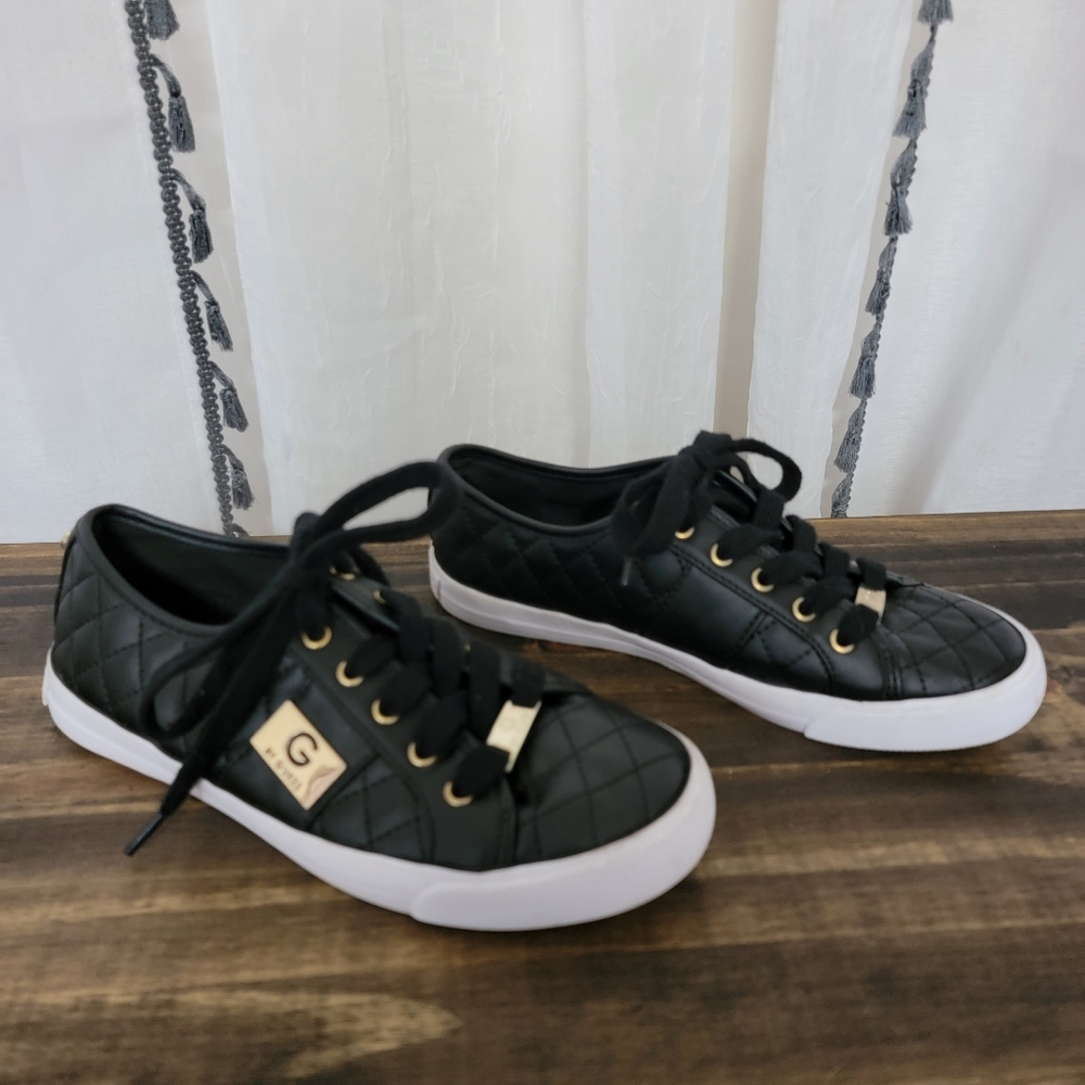 GUESS Quilted Black & Gold Accent Sneakers